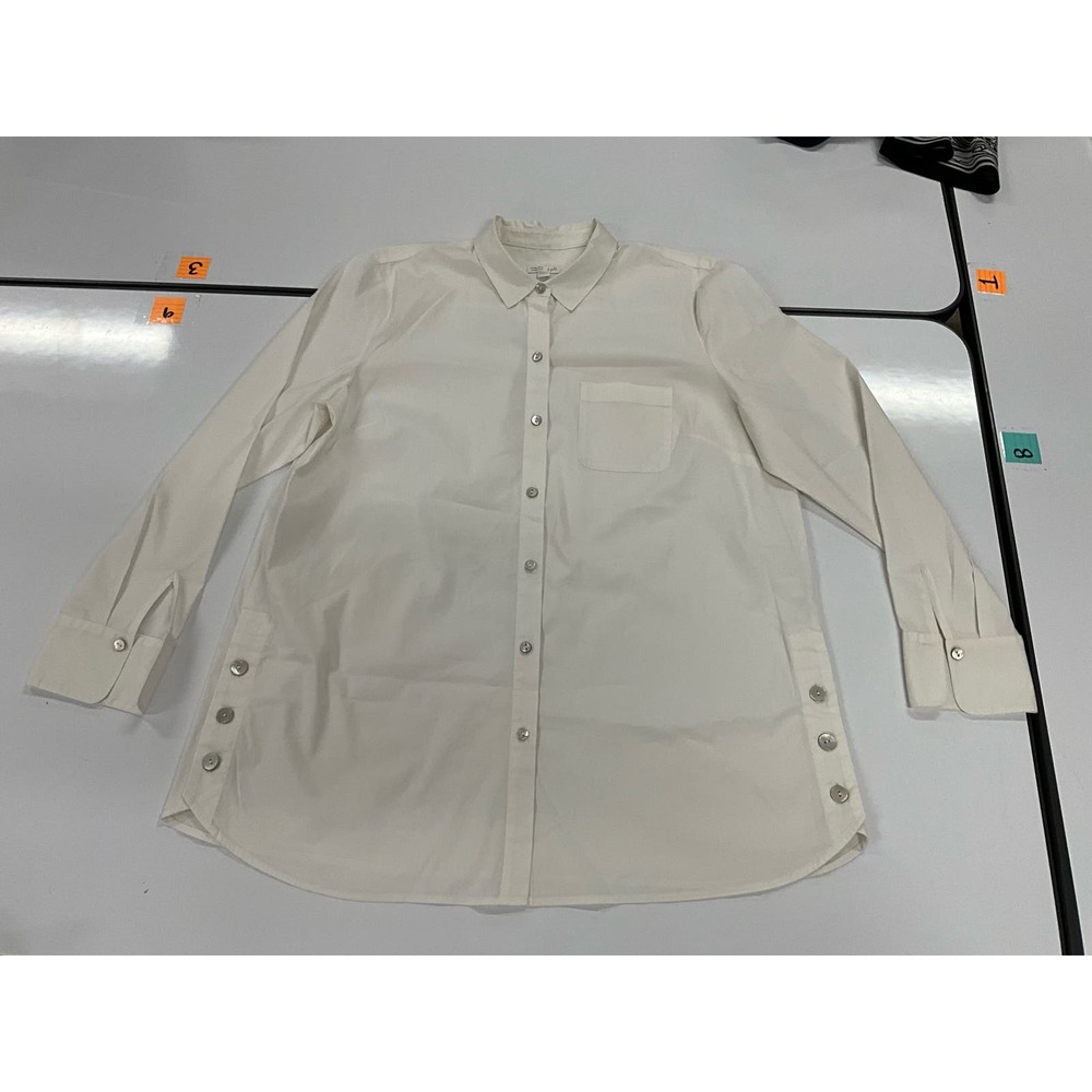 J. Jill The White Shirt Collection L Classic Long Sleeve Unique Button Side Seam
